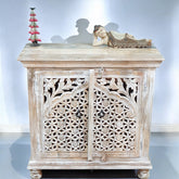 Indian Hand Carved Solid Wooden Cabinet 90x40x90cm  Whitewash 01